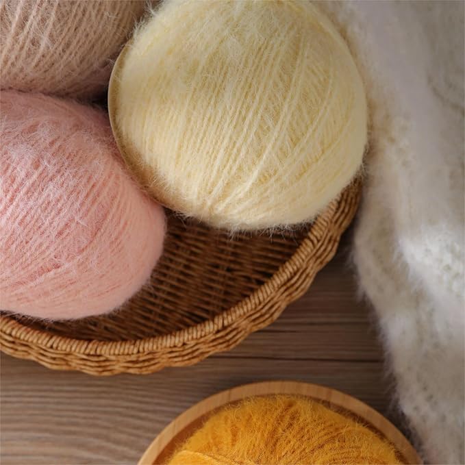 Snowbaby Wool Acrylic Blend Long Pile Yarn,(Worsted) Warm and Luxurious Fuzzy Yarn for Knitting and Crocheting DIY Hats Scarves Sweaters, 2 * 3.52oz/100g 207yds(16-Cheese)