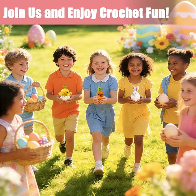 Zepiany Crochet Kit for Beginners, Bunny Egg-Chick Amigurumi Knitting Kit with Crochet Yarn, Easy Crocheting Kit for Beginner Starter Adults with Step-by-Step Video for Easter Women's Day Gift