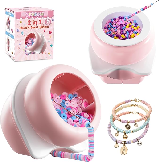 Electric Bead Spinner Tools, 2 in 1 Rechargeable Clay Bead Kit and Cordless Seed Bead Spinner for Jewelry Making, Automatic Bracelet Maker Machine, DIY Arts and Crafts Holiday Birthday Gifts