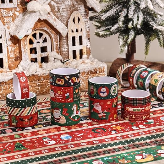 Christmas Theme Washi Tape Set, 12 Rolls Christmas Washi Tape Writable Decorative Tapes for Scrapbooking, Junk Journal Supplies, Bullet Journaling, 0.6"x79" per Roll