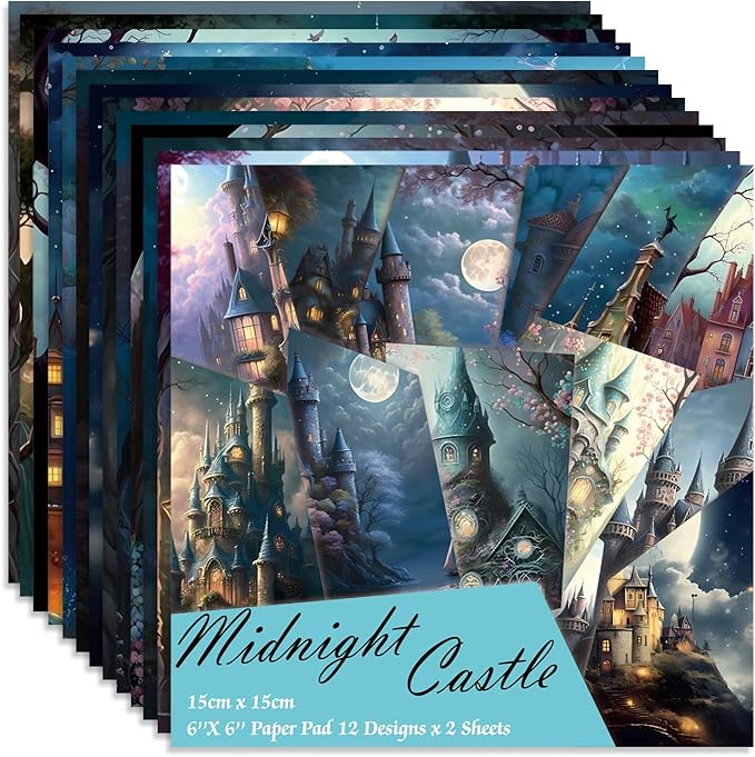 6x6" 160gsm cardstock Single Sided Scrapbooking 24 Papers Pad vintage decoupage scrapbook kit patterned paper junk journal supplies journaling supply scrap paper crafting.Midnight Castle