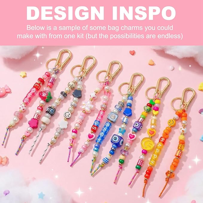 Horsdo Adult DIY Keychain Making Kit, Bead Bag Charm Jewelry Making Kit for Women Teens 12+, Handmade Key Ring Pendant Craft Supplies for Bag Accessories, Personalized Gifts