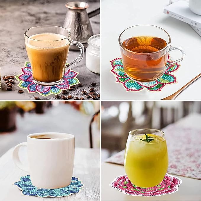 EWJRNSF 8 PCS Diamond Art Coasters Kit, Small Diamond Painting Coasters, Fall Diamond Art Kits for Adults Beginners, Arts and Crafts Supplies Item Sets with Holder
