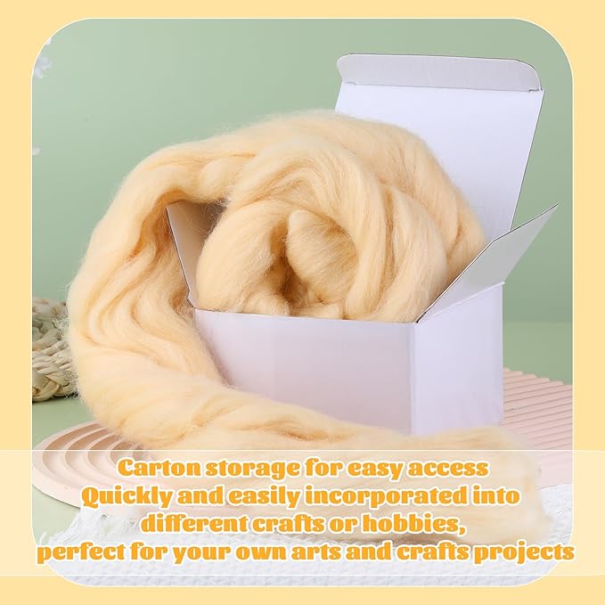 3.53oz Wool Roving, Wool Felting Supplies, Pure Wool, Chunky Yarn, Spinning Wool Roving for Needle Felting Wet Felt DIY Hand Spinning (Light Apricot)