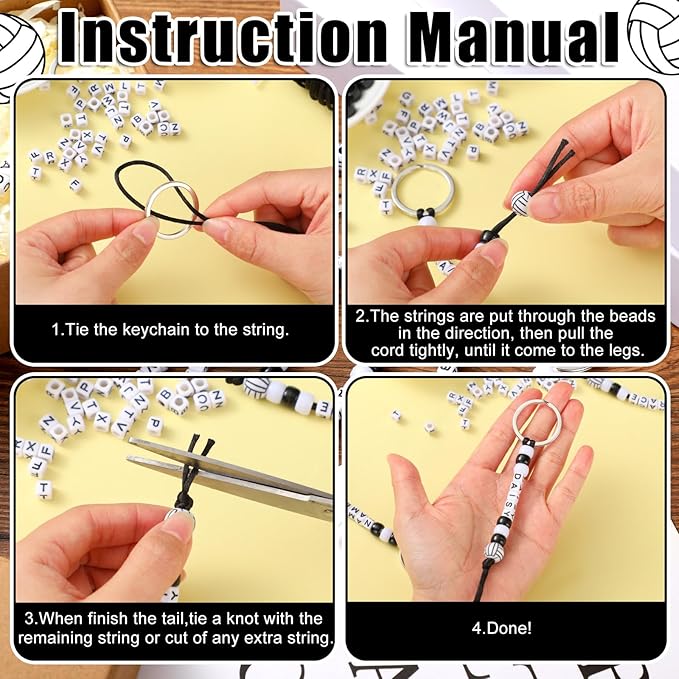 Landical 564 Pcs Volleyball Keychain Making Kit DIY Volleyball Bead Key Chain Craft Adjustable Sport Letter Bead Charm Sport Theme Party Favor Gift Backpack Accessories Holiday Decoration(Cute Color)