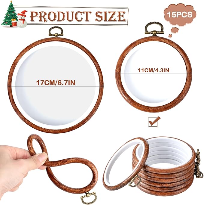 burbell 15 pcs 4 inch round embroidery hoops frame circle rubber hoops ring display cross stitch ornament imitated wood frame kits for spring gifts valentines day craft sewing diy hanging gifts