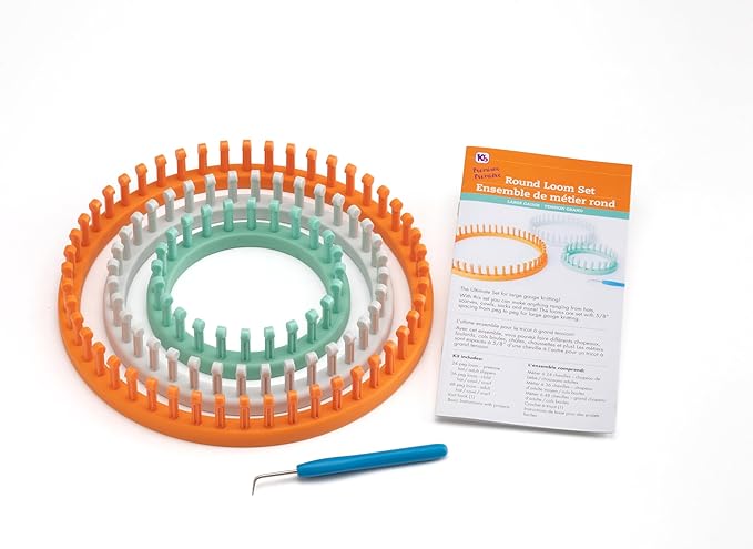 Authentic Knitting Board 'Premium' Round Knitting Looms Set (Chunky Round Loom Set with Yarn - Fisherman Color)