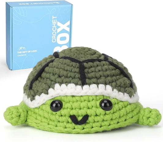 CrochetBox Crochet Kit for Beginners Adults - Turtle Starters Crochet Kit, Beginners Crocheting Kitting for Adults Teen, Craft Gifts with Crochets Yarns, Hook, Step-by-Step Video, Instruction
