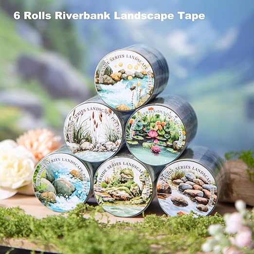 6 Rolls River Landscape PET Tape Set – Forest Stream and Riverbank Aesthetic with Seamless Nature Scenes for Scrapbooking, Journaling, Crafts, DIY and Decor