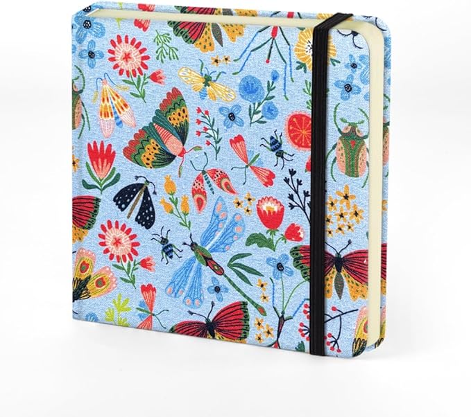 Mifuner 4.8x4.8in 80gsm Mini Notebooks Art Blank Pages Sketchbooks Travel Journal Pocket Hardcover Paint Writing Notebook Blank Diary Memo Planner Sketchbook Fabric Cover.Insect Butterfly