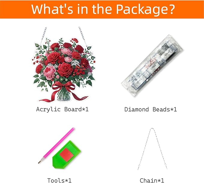 VODAPYC Mother's Day Rose Diamond Art Hanging Kits for Adults, DIY Acrylic Double Sided Special Shaped Diamonds Art Window Pendant Ornament(Red Rose Flower)