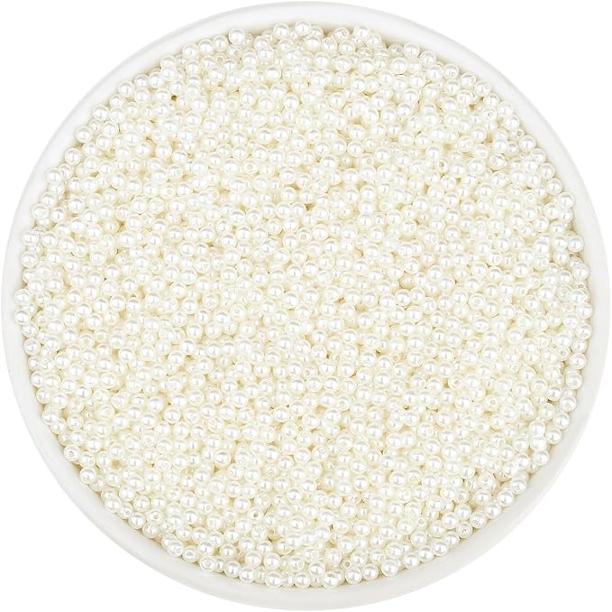 2500Pcs 4mm Small Pearl Beads for Jewelry Making, Tiny Charm Loose White Pearl Beads for Bracelets, Mini Acrylic Fake Round Pearls with Hole for Necklace, Earring, Vase Fille, DIY Craft