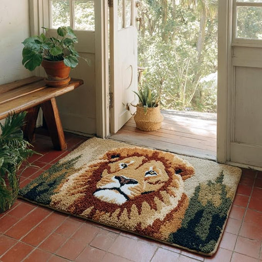 DIY Latch Hook Rug Kit Lion Stamped Carpet Tapestry 52x38cm Yarn Hooking Crochet Mat Home Floor Decoration