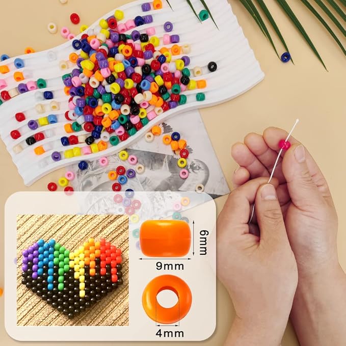 MIIIM 1000PCS 6x9mm Pony Beads Bulk, Neon Kandi Beads for Bracelets Making Kit, Hair Braids Crafts for Jewelry Making (Neon Mixed)