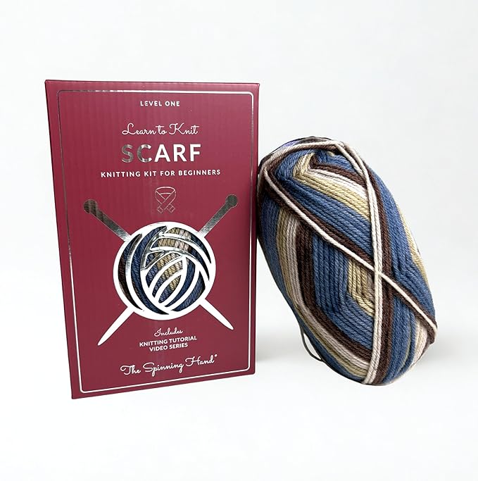 The Spinning Hand Knitting Kit for Beginners Adults – Learn to Knit Scarf Kit with Yarn, Needles & Step-by-Step Video Tutorials – Complete Starter Set (Timber)