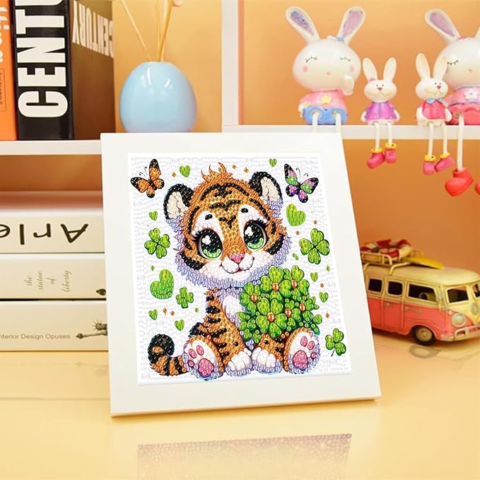 Arttoplus Tiger Diamond Art Kits for Kids 4-6-8-12 with Frame-Tiger Diamond Painting Kits for Kids with Frame,Animal Gem Art for Gift Home Wall Decoration(7x7inch)