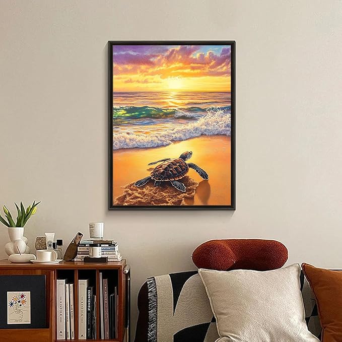 Sea Turtle Diamond Art Kits for Adults, Beach Diamond Painting Kit for Adults Beginners, 5D DIY Diamond Painting with Round Gem Art Kits for Home Wall Decor 12x16 Inch