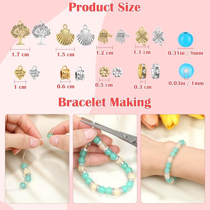 753 Pieces Glass Beads Bracelet Making Kit, Shynek 24 Color Glass Beads for Jewelry Making with Spacer Beads, Bail Tube Beads, Charms and Elastic String for Bracelets