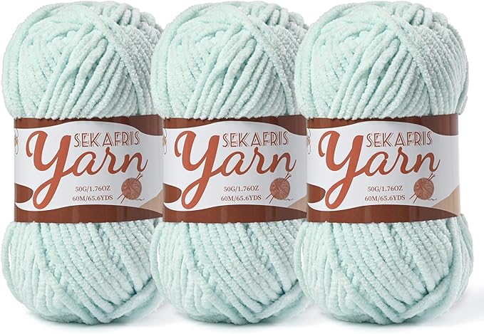 3 Pack Fluffy Velvet Yarn for Crocheting，Baby Blanket Yarn for Crocheting Soft，150g(196.8yds) Amigurumi Yarns，Plush Chenille Crochet Yarns，Puzzle Yarn for Crochet Weaving Craft(3 Pale Cyan)