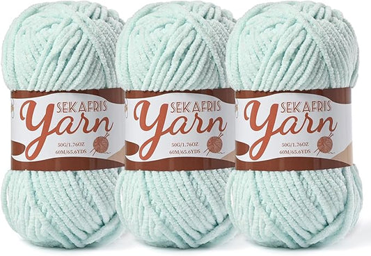 3 Pack Fluffy Velvet Yarn for Crocheting，Baby Blanket Yarn for Crocheting Soft，150g(196.8yds) Amigurumi Yarns，Plush Chenille Crochet Yarns，Puzzle Yarn for Crochet Weaving Craft(3 Pale Cyan)