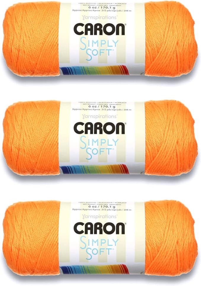 Caron Simply Soft Neon Orange Yarn - 3 Pack of 170g/6oz - Acrylic - 4 Medium (Worsted) - 315 Yards - Knitting/Crochet