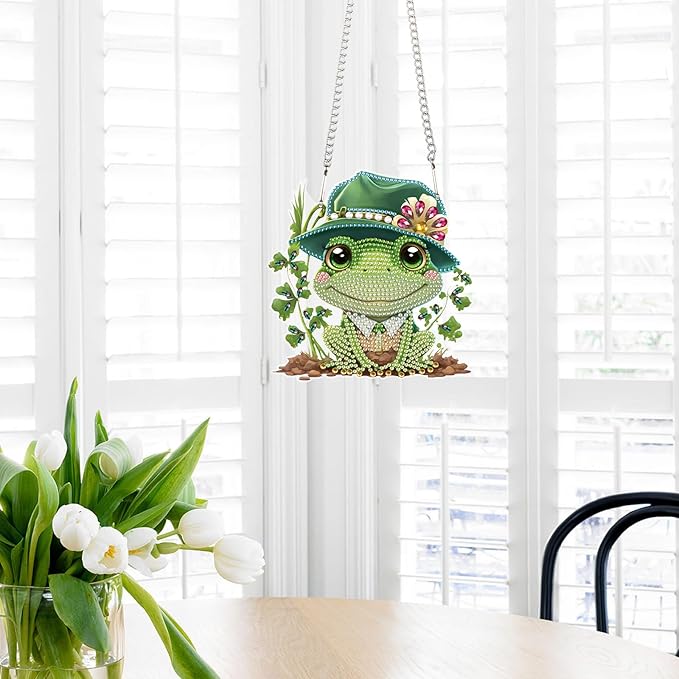 AiYuanzsh Frog Diamond Painting Pendant Kit, 5D DIY Diamond Art Hanging Ornament with Chain, Paint by Number Acrylic Wall Decor, Craft Gift for Adults