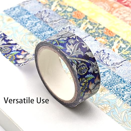 Berkin Arts 12 Rolls Art Floral Designs Washi Tape Set - 15 mm Wide Decorative Adhesive Masking Tape Cloisonnism for Scrapbook Cute Aesthetic William Morris Series