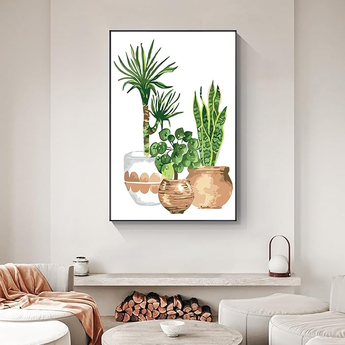 Yezavesu Framed Paint by Numbers Kit for Adults Beginner & Kids Ages 8-12, Easy Green Plant Paint by Numbers with Frame, DIY Number Painting for Adults Plants for Home Wall Decor Gift 8X 12 inch