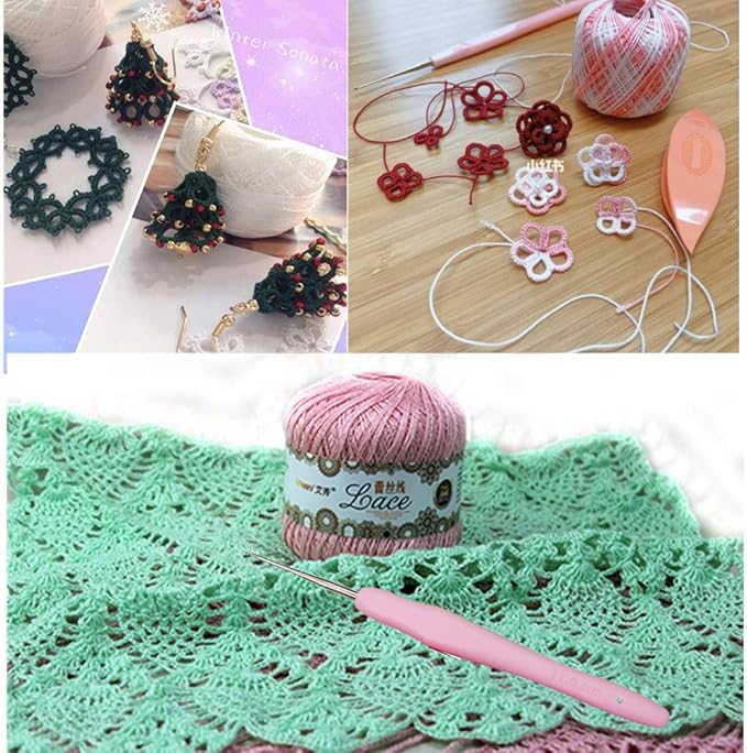 Lewhoo 15 Crochet Thread Balls & 10 Lace Crochet Hooks with Storage Bag, 100% Cotton Thread with 2 Tatting Shutters Tools