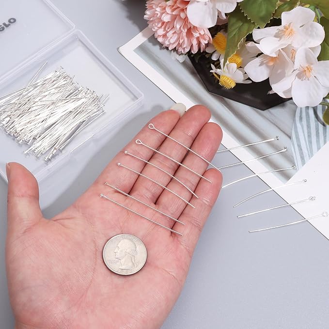 210 Pcs 50mm/1.97 Inch Head Pins for Jewelry Making Straight Ball Eye Pin for DIY Christmas Styles Craft Earring Bracelet Necklace Pendant Making (Mixed Pins,Sliver Color)