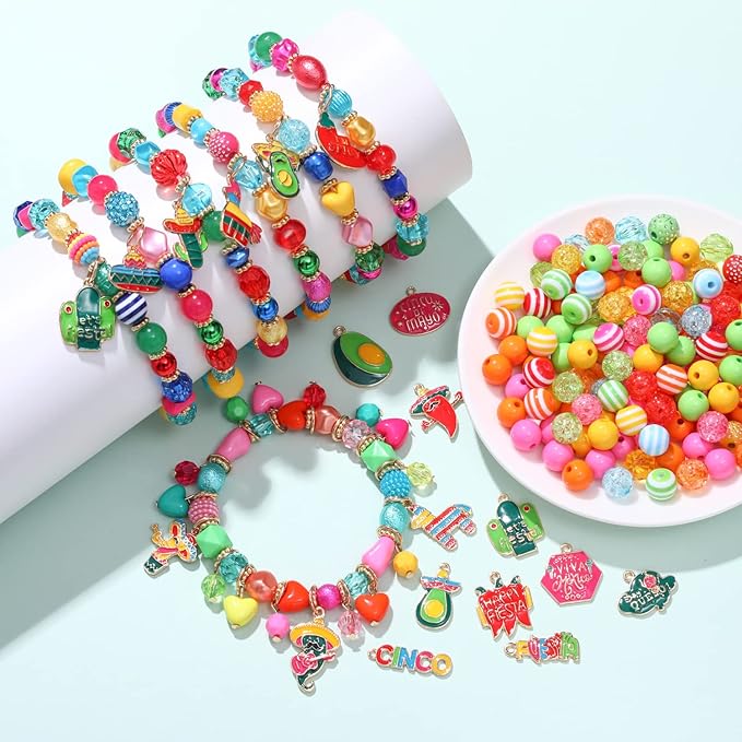 1500PCS+ Mexican Beads for Jewelry Making, Colorful Polymer Clay Beads Assorted Pearl Crystal Acrylic Spacer Beads, Cinco De Mayo Sombrero Chili Cactus Fiesta Charms for Bracelet Making DIY Crafts