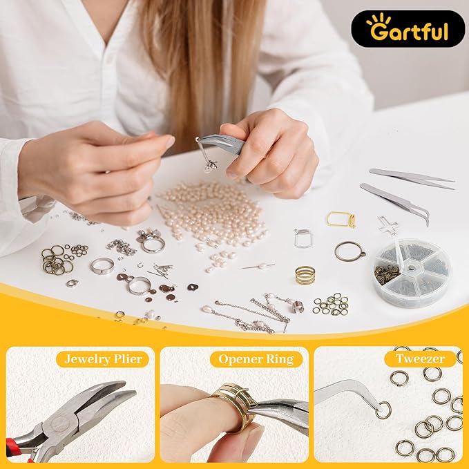 Gartful Open Jump Rings for Jewelry, 4-10mm Bronze Jump Ring with Jewelry Pliers & Tweezers & Opener Ring Jewelry Making Supplies for Clasps Repair & DIY Crafts
