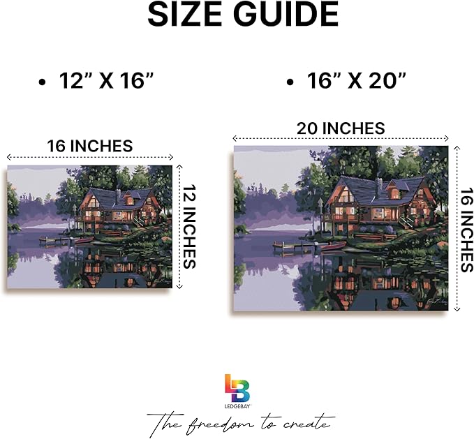 Ledgebay DIY Paint by Numbers Kit for Adults Framed Canvas Beginner to Advanced Paint by Numbers Kit Kits Include Acrylic Paint Set Brushes Tabletop Easel (Cabin Fever 12" x 16" Framed)