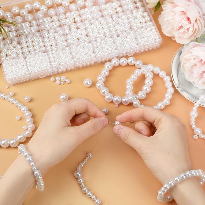 UPINS White Pearl Beads for Jewelry Making Round Nature Pearls with Hole for Bracelets Necklace Making Earrings Kit Pearl Filler Decoration DIY Craft (5 Size)