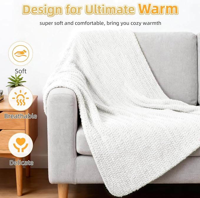 Aeelike Blanket Crochet Kit for Beginners, Easy Crochet Blanket Kit with Soft Chenille Yarns Detailed Instruction Crocheting Accessories Complete Beginners Crocheting Kits, Pure White