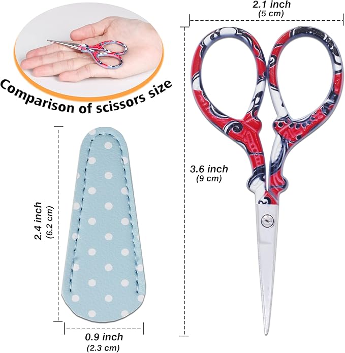 Small Embroidery Scissors with Leather Cover for Sewing, Crafting, and Everyday Use