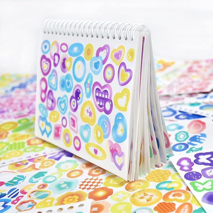 DAPUTOU 2300PCS Scrapbook Stickers Cute Butterfly Stars Heart Stickers Self Adhesive Korean Bows Ribbons Stickers Book for Kids Girls Boys Aesthetic Craft Scrapbooking Junk Journal Diary 50-Page