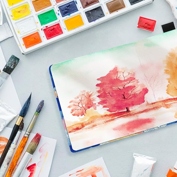 Watercolor Art Sketchbook,5 x 5 inches Portable Hardcover Journal Sketchbook,30 Sheets 140lb/300gsm Acid-Free Drawing Paper,Travel Mixed Media Notebook for Beginners Artists,Oil Painting Cloud