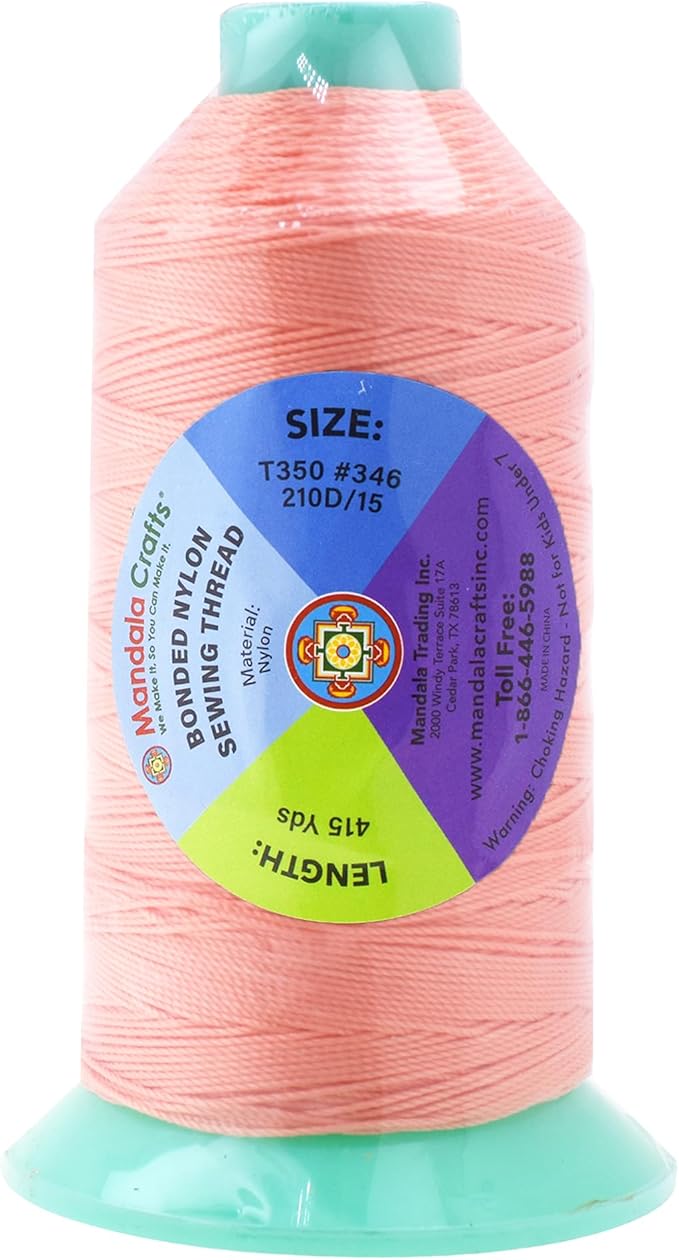 Mandala Crafts Size 346 210D T350 Bonded Nylon Thread - Blush 415 YDs Tex 350 Heavy Duty Sewing Threads for Leather, Jeans, Weaving, Outdoor Marine Upholstery