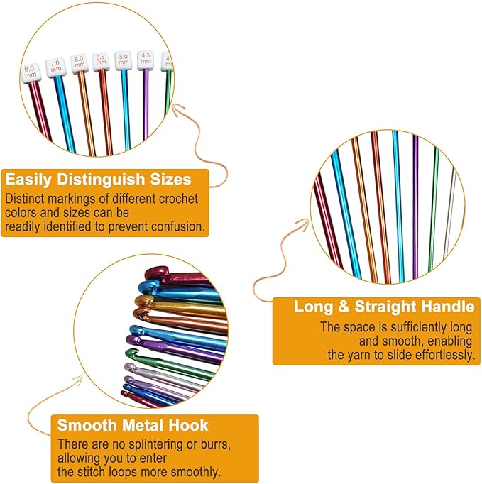 Tunisian Crochet Hooks Set with Case: 24pcs Tunisian Crochet Bamboo Hooks Set with Cable Afghan Aluminum Hooks Metal Crochet Yarn Extra Long Needles Knitting Tools Supplies
