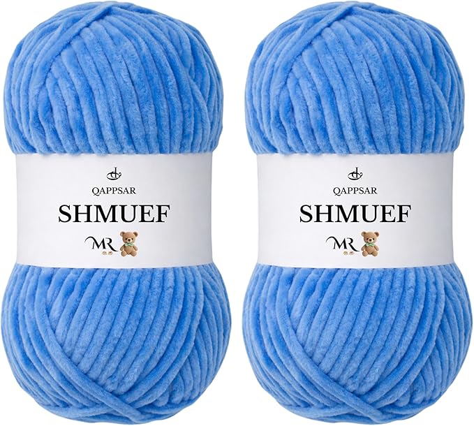 SHMUEF Chenille Yarn 2-Pack – Ultra Soft Velvet Yarn, Super Bulky Weight (5–6 mm), Yarn for Crochet, Amigurumi & Baby Blankets (Bright Sky Blue)