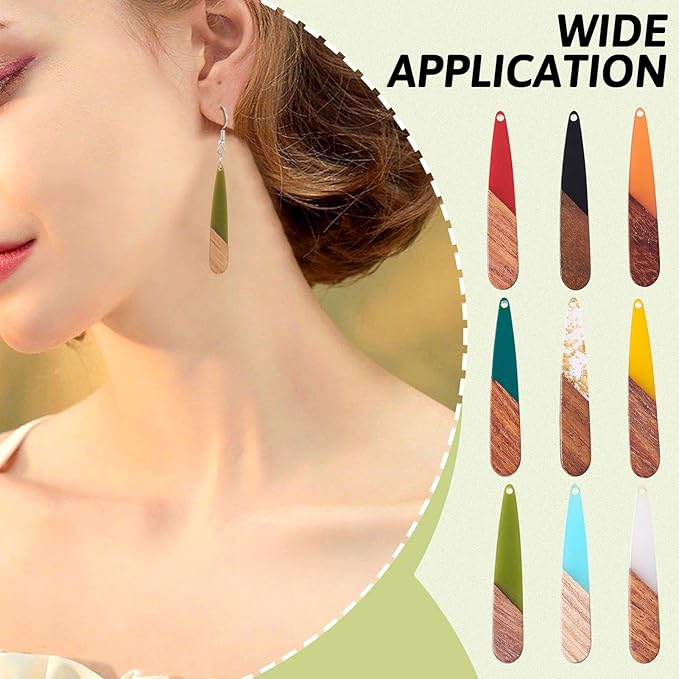 Beadthoven 26pcs/13 Pairs Natural Wood Resin Teardrop Charms DIY Earrings Pendants Mixed Colors Long Water Drop Shape Wooden Pendants for Statement Jewelry Making Findings