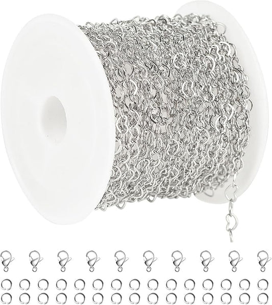 UMAOKANG 16.4 Feet Heart Chain for Jewelry Making Stainless Steel Heart Link Chains Bulk with Jump Rings and Lobster Clasps
