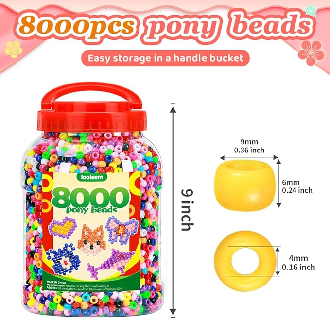 iooleem pony beads(8000pcs multi-colored), beading supplies, friendship bracelets making, king size