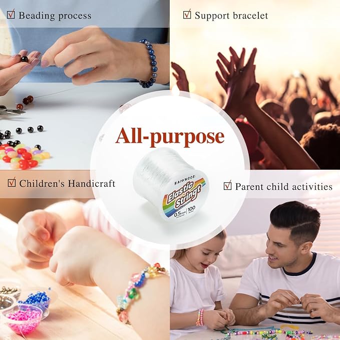 Elastic Bracelet String Cord Kit: 2 Rolls of 200m (0.5mm) Clear Beaded Stretch Cord with Tools - Perfect for Bracelet Making and DIY Jewelry Projects!