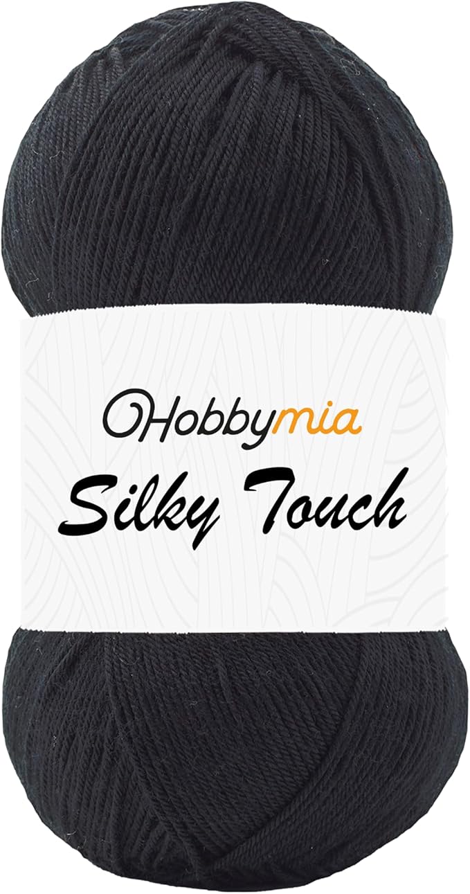 Silky Touch Acrylic Yarn - Soft Sport Weight Yarn for Crochet & Knitting - 100g / 383yds - 100% Microfiber Acrylic - Lightweight Fine Smooth Yarn(Black - Black, 1 Skein)