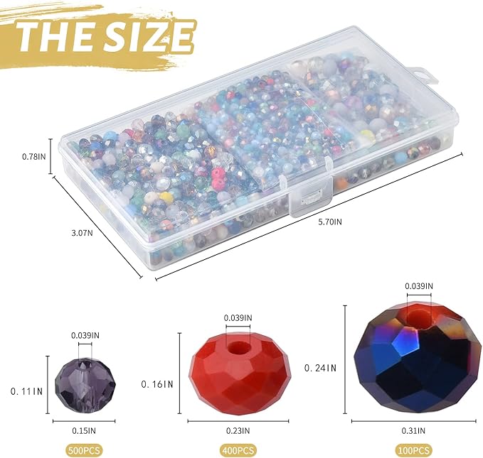 Mixed 4/6/8mm Round Rondelle Beads 1000pcs Lampwork Briolette Glass Crystal Beads for Jewelry Making Kit,Bracelets,Necklaces,Earrings(Multicolor)