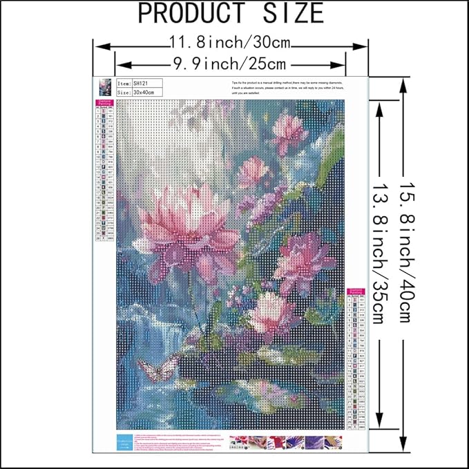SHICERNHJ 5D Diamond Art Kits for Adults,Lotus Flower Diamond Painting Kits for Beginners,DIY Full Drill Diamond Dots Scenery Paintings with Gem Art Crafts for Adulta Home Decor 12 x 16 inch