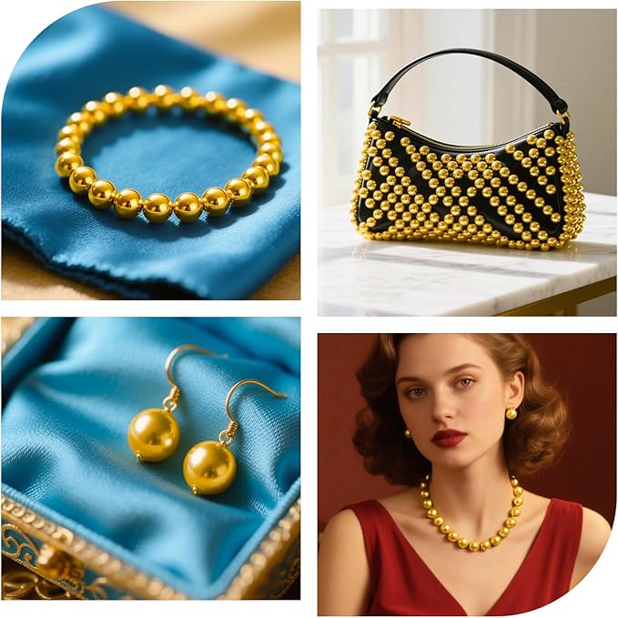 Laopottbeads 230 Pcs Gold 12MM Beads for Jewelry Making Round Beads DIY Kit for Bracelets, Earrings, Necklaces & Anklets