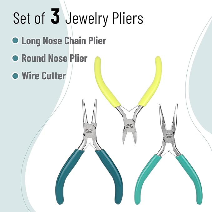 Mr. Pen- Jewelry Pliers Set, 3 Pack, Shades of Green, Rubber Handle & Ergonomic Design, Mini Pliers for Jewelry Making Tools, Small Wire Cutters for Crafting